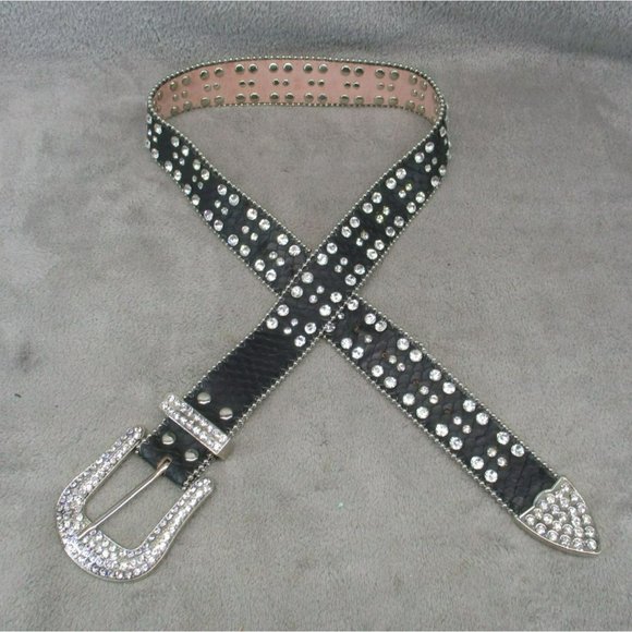 Unbranded Accessories - Belt Womens Small Black Rhinestone Studded Western
